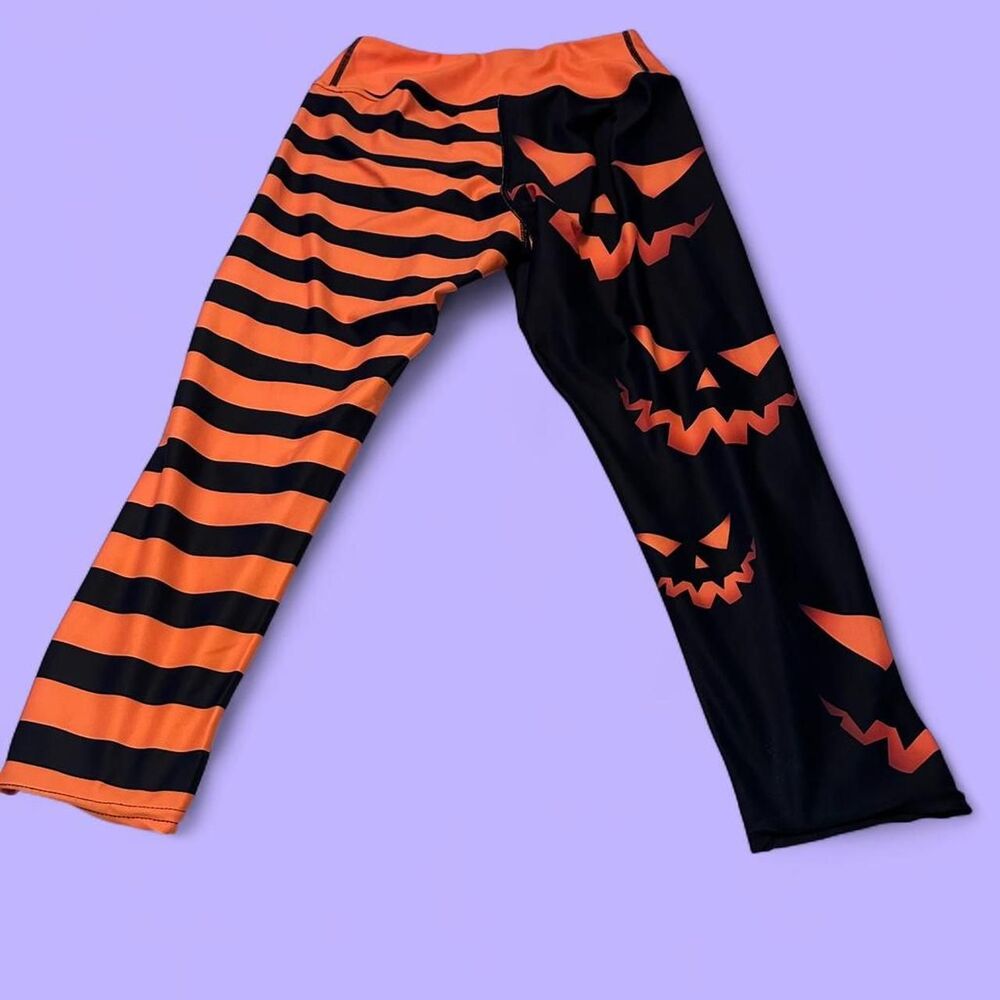 VASTITCH NWOT  Orange Black Halloween Jack O Lantern Leggings Sz L - Picture 2 of 6